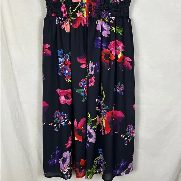 Modcloth Black Floral Mock Neck Sleeveless Midi Dress - Picture 2 of 8